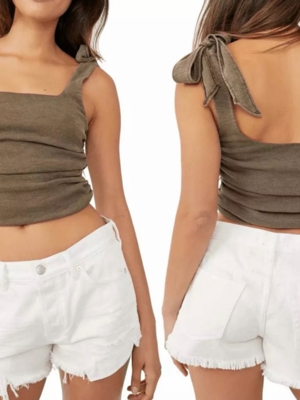 Free People Boulevard Tie Tank Top - Olive Green